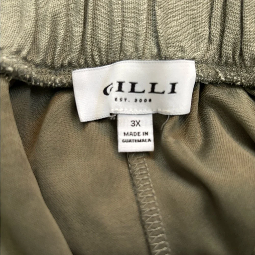 GILI • Women’s Olive Green Linen Blend Waisted Tie Casual Shorts Size 3X